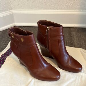 Tory Burch Milan Brown Leather Wedge Ankle Boots